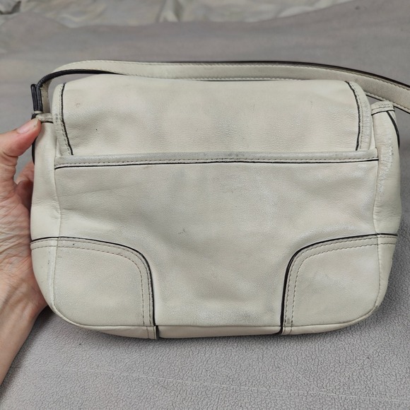 Vintage Y2K‎ Coach Hadley Leather Field Bag White Leather Crossbody Small Flap - Picture 7 of 15